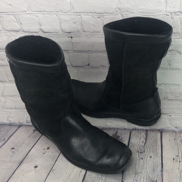 UGG Shoes - UGG black leather boots size 9